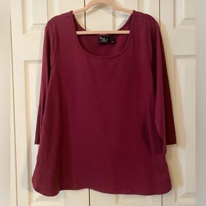 Dark Magenta Relaxed 3/4 Sleeves Top